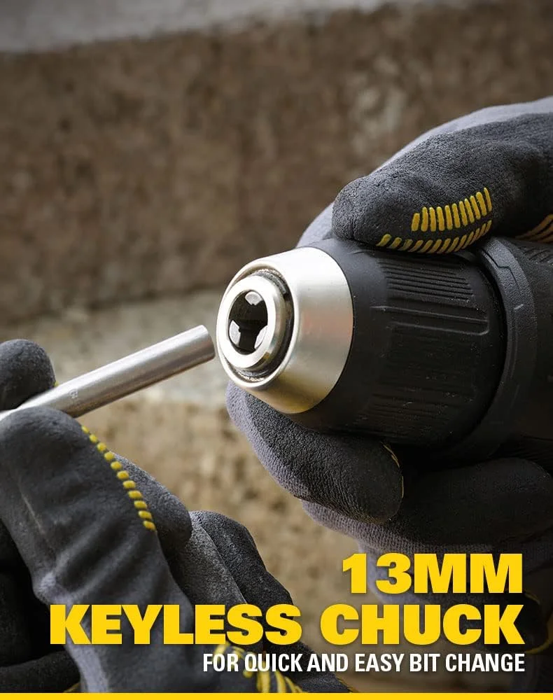 دریل چکشی شارژی براش لس 13 میلی‌متری 20 ولت 1.5 آمپر استنلی فت مکس مدل SCD711C2K-B1 به همراه 2 عدد باتری لیتیوم-یون 1.5 آمپر و 1 عدد شارژر