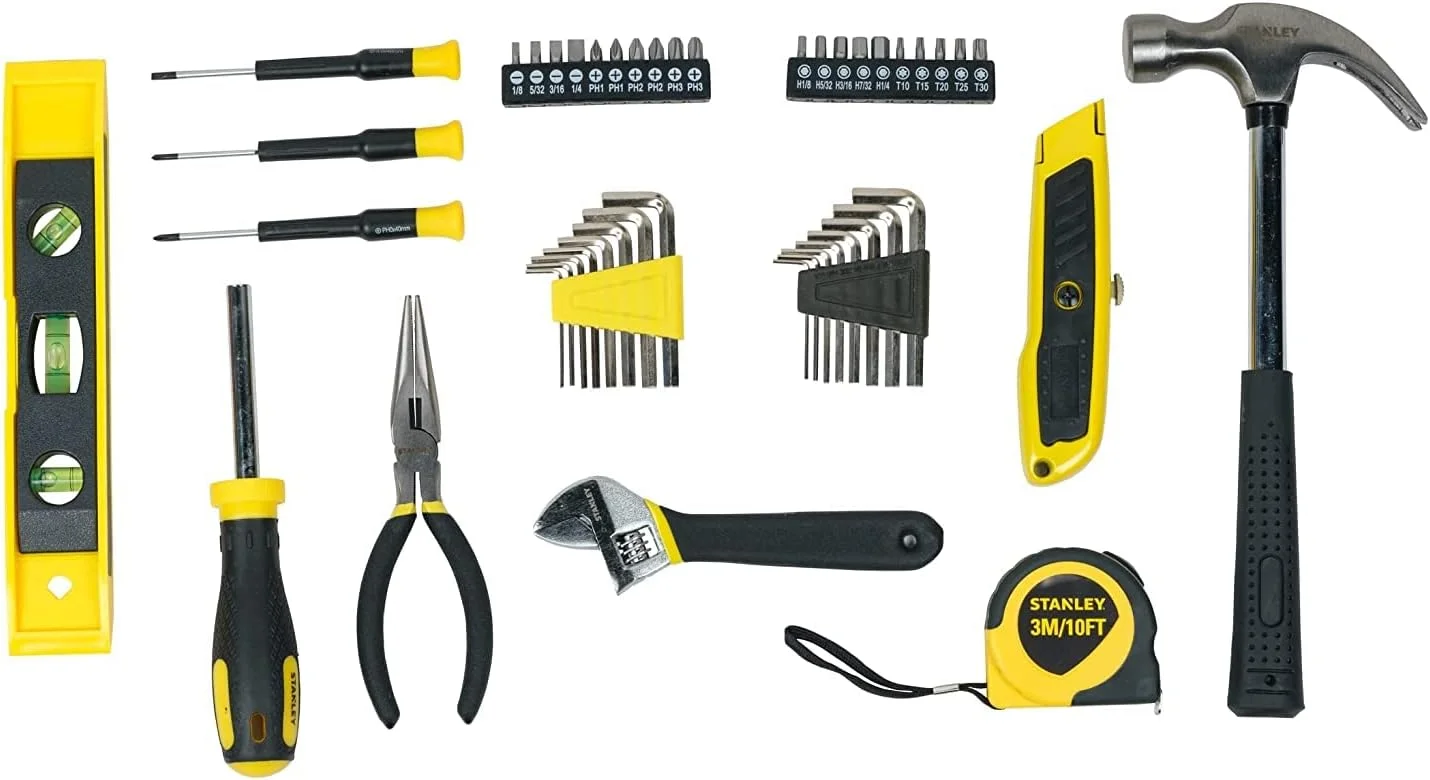 جعبه ابزار کوچک استنلی مدل STHT74981 مناسب منزل و کارهای DIY (شامل 47 قطعه) - شامل پیچ گوشتی، چکش، آچار، انبردست، متر، چاقو، سری های مغناطیسی، جعبه ابزار