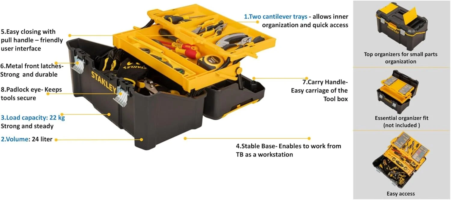 جعبه ابزار تاشو استنلی مدل Essentials به طول 49 سانتی متر (19 اینچ)