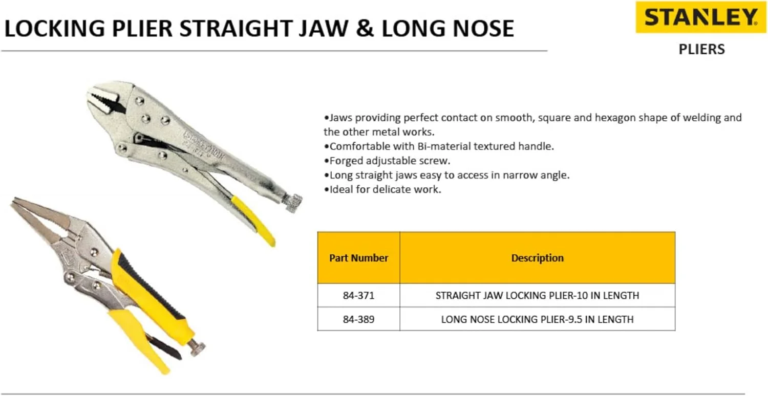 انبر قفلی فک صاف استنلی مدل 84-371 (10 اینچ)