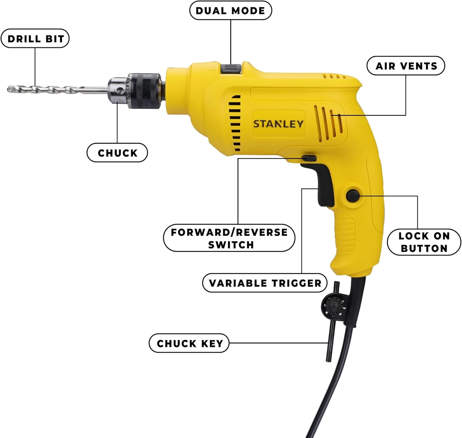 دریل چکشی تک سرعته 550 وات 10 میلی‌متری استنلی مدل SDH550KP-IN به همراه جعبه ابزار دستی مناسب برای منزل، کارهای DIY و استفاده حرفه‌ای (120 قطعه)