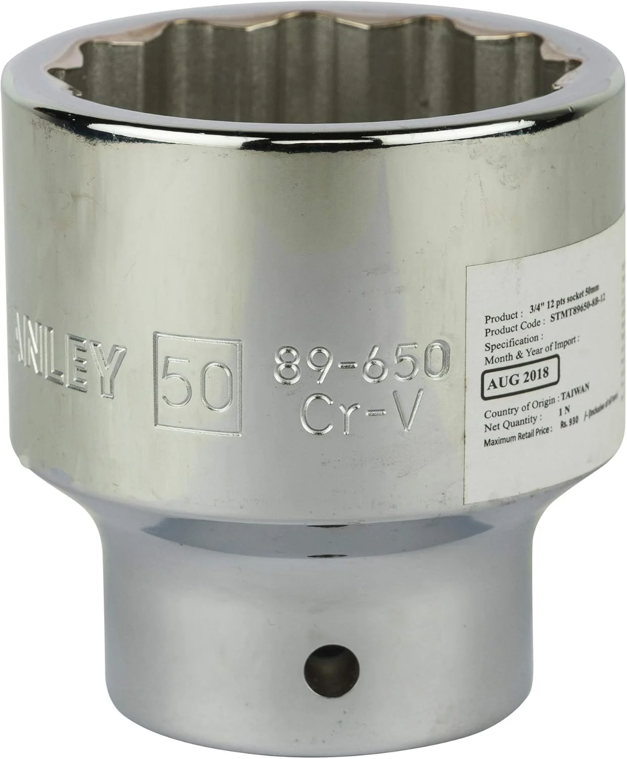 بکس استاندارد 12 پر 50 میلی‌متری استنلی مدل STMT89650-8B سایز 3/4 اینچ (نقره‌ای)