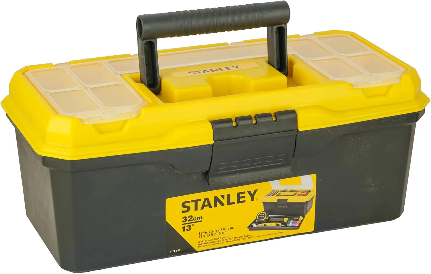 جعبه ابزار پلاستیکی قابل حمل و بادوام استنلی مدل 1-71-948 ارگنایزد مسترو با درب شفاف و محفظه سینی جداشدنی برای نگهداری آسان و راحت، زرد، 32x13.5x15 سانتی متر