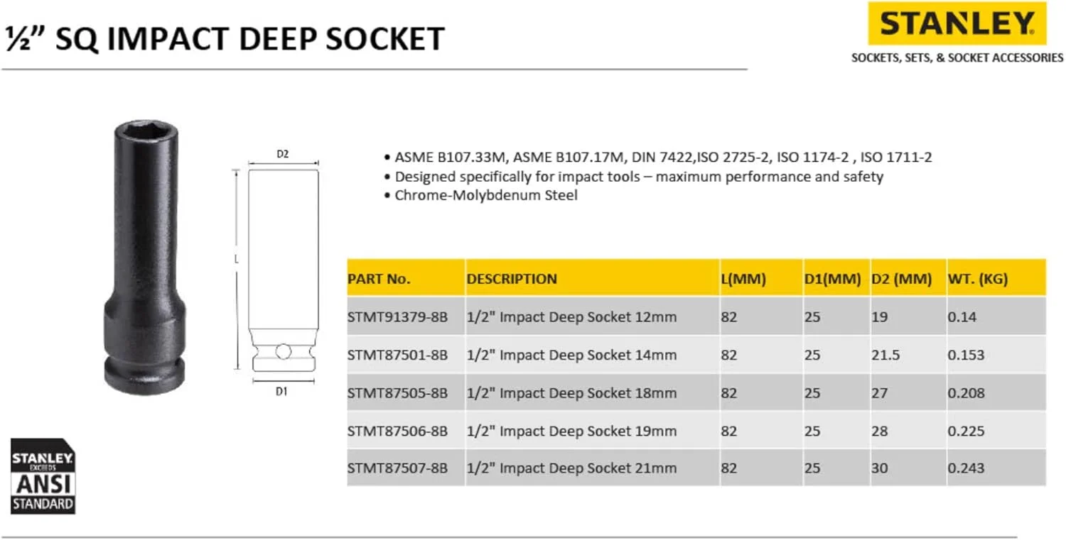 بکس ضربه ای عمیق استنلی STMT87507-8B با درایو 1/2 اینچ و سایز 21 میلی متر (مشکی) بکس ضربه ای عمیق استنلی STMT87507-8B با درایو 1/2 اینچ و سایز 21 میلی متر (مشکی)