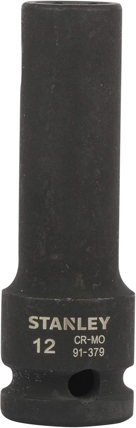 بکس ضربه ای عمیق استنلی STMT91379-8B، فولاد کروم-مولیبدن، 1/2 اینچ، 12 میلی متر، مشکی