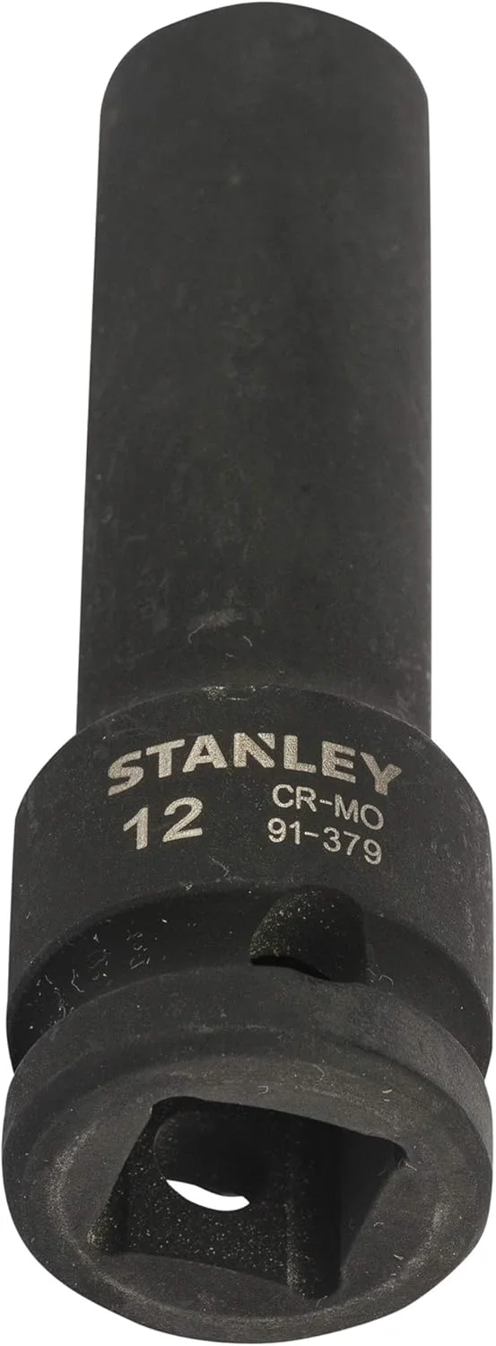 بکس ضربه ای عمیق استنلی STMT91379-8B، فولاد کروم-مولیبدن، 1/2 اینچ، 12 میلی متر، مشکی