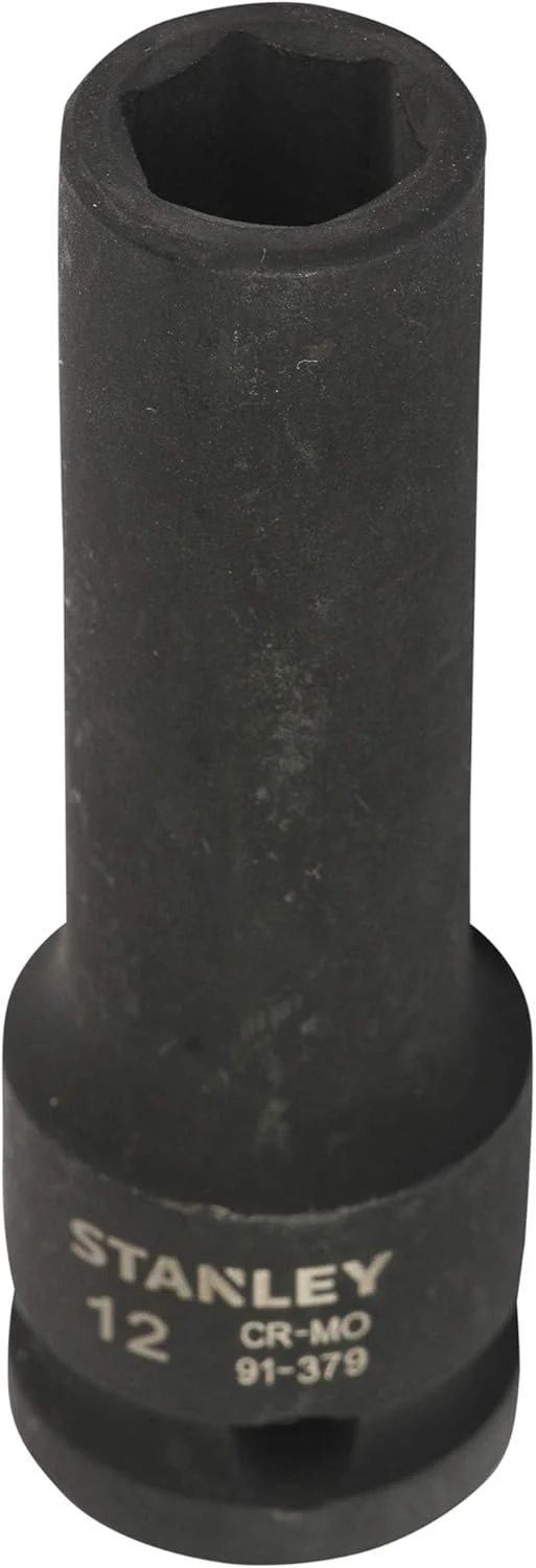 بکس ضربه ای عمیق استنلی STMT91379-8B، فولاد کروم-مولیبدن، 1/2 اینچ، 12 میلی متر، مشکی