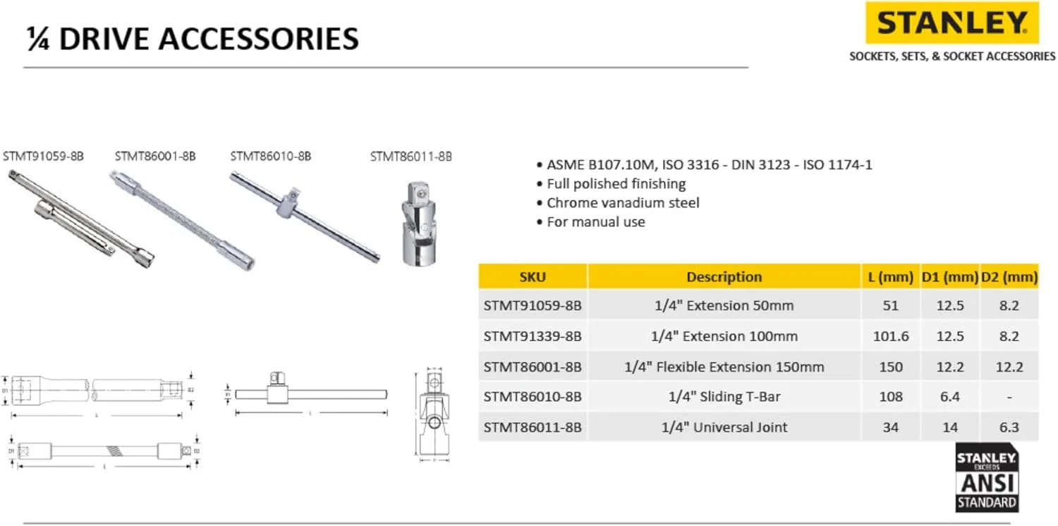 میله T کشویی استنلی STMT86010-8B با درایو 1/4 اینچ، ساخته شده از فولاد کروم وانادیوم (نقره ای) میله T کشویی استنلی STMT86010-8B با درایو 1/4 اینچ، ساخته شده از فولاد کروم وانادیوم (نقره ای)