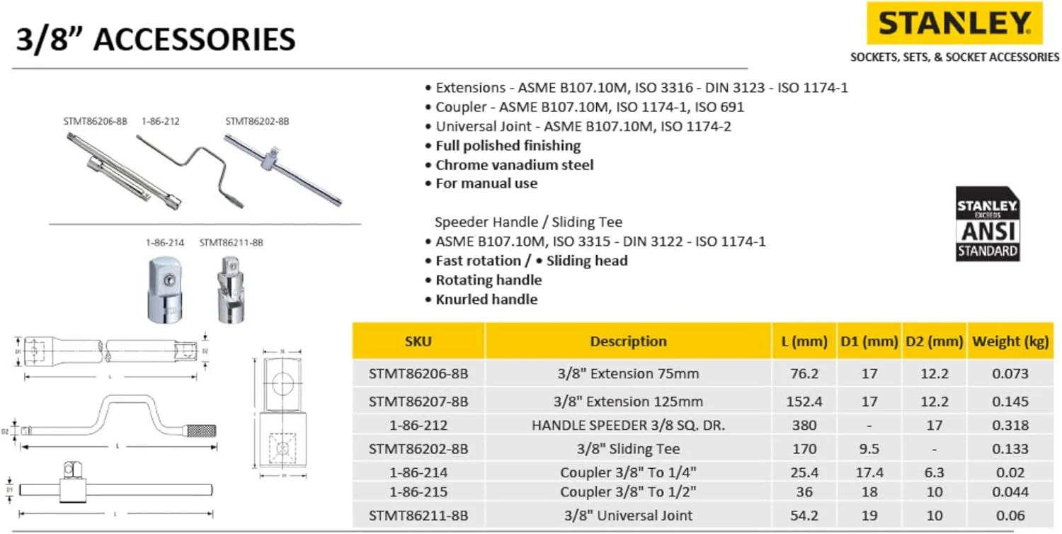 تبدیل استنلی 1-86-214 از 3/8 اینچ به 1/4 اینچ (زرد و مشکی)