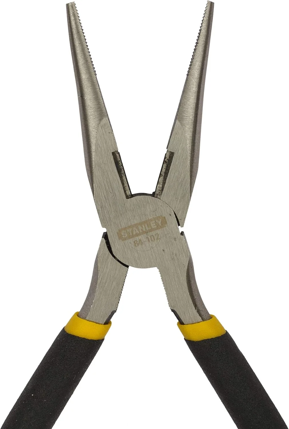 انبر دم باریک 203 میلی‌متری استنلی مدل 84-102، طراحی اتصال ثابت مناسب برای خم کردن، چرخاندن و برش، ساخته شده از فولاد آهنگری شده، دسته روکش شده مقاوم در برابر روغن برای راحتی در دست، مطابق با مشخصات ANSI