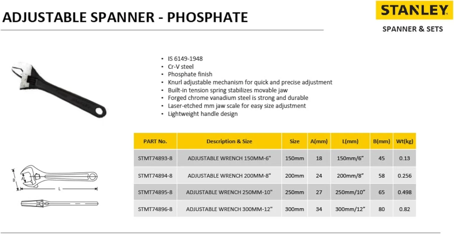 آچار فرانسه استنلی STMT74896-8 با روکش فسفات - 300 میلی‌متر