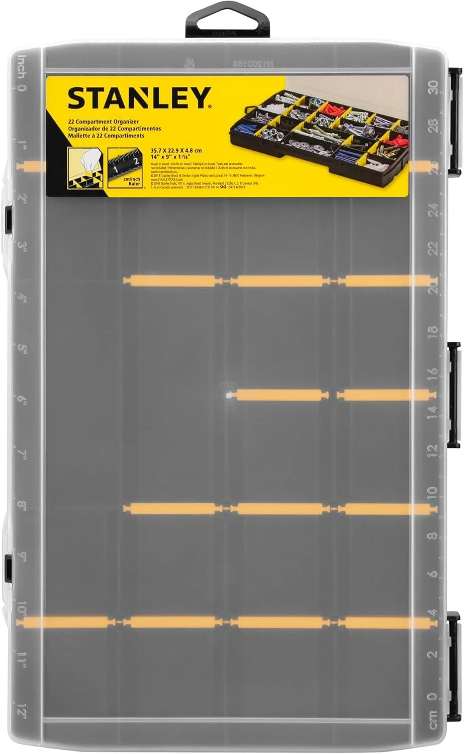 جعبه ابزار استنلی با محفظههای متعدد (جعبه نگهداری لوازم جانبی و قطعات کوچک ساخته شده از پلی پروپیلن مقاوم در برابر ضربه، 22 محفظه با جداکنندههای قابل جابجایی، خط کش داخلی) جعبه ابزار استنلی با محفظههای متعدد (جعبه نگهداری لوازم جانبی و قطعات کوچک ساخته شده از پلی پروپیلن مقاوم در برابر ضربه، 22 محفظه با جداکنندههای قابل جابجایی، خط کش داخلی)