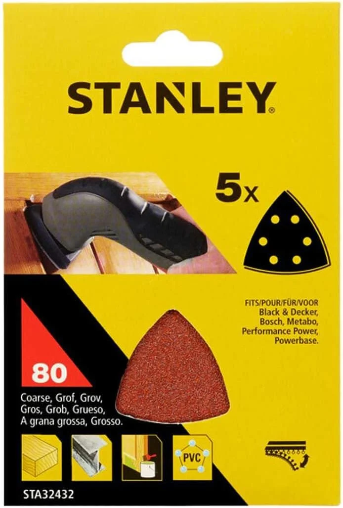 STANLEY STA32432-XJ بسته 5 عددی کاغذ سمباده، زبری 80 STANLEY STA32432-XJ بسته 5 عددی کاغذ سمباده، زبری 80