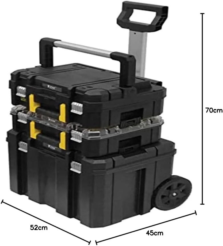 ترولی استنلی "TSTAK" مدل FMST1-80103 شامل سه بخش: جعبه ابزار برقی با دسته مدل fmst1-71697، ارگانایزر مدل fmst1-71970، و محفظه چرخ دار کد f mst1-75753. ابعاد: 51 x 63 x 70 سانتی متر. ترولی استنلی "TSTAK" مدل FMST1-80103 شامل سه بخش: جعبه ابزار برقی با دسته مدل fmst1-71697، ارگانایزر مدل fmst1-71970، و محفظه چرخ دار کد f mst1-75753. ابعاد: 51 x 63 x 70 سانتی متر.