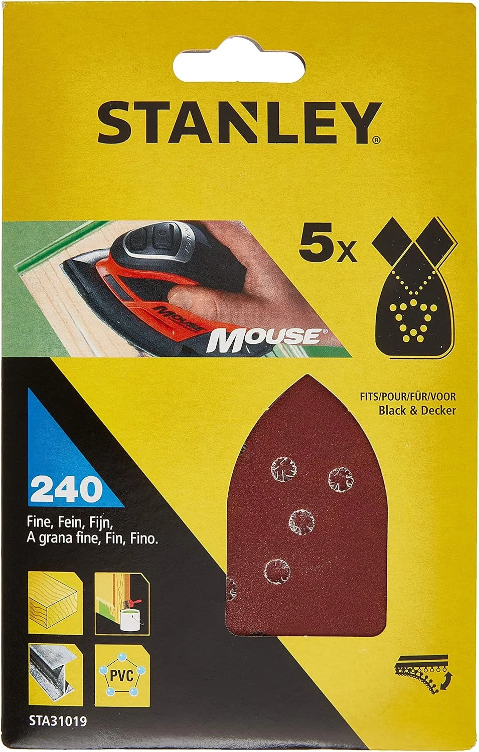 STANLEY STA31019-XJ بسته 5 عددی کاغذ سنباده زبر 240