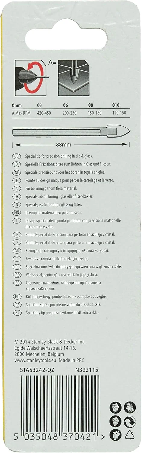 مته شیشه و سرامیک استنلی قطر 8x83 میلی متر