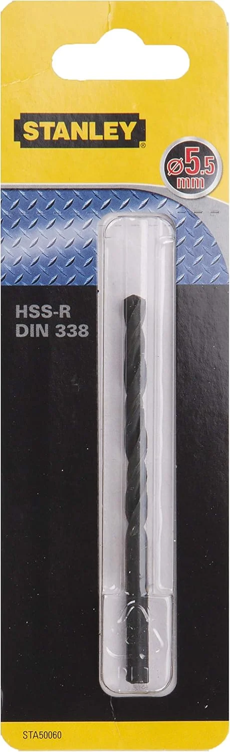 مته فلز استنلی HSS-R (قطر مته 5.5 میلی متر، طول کل 93 میلی متر، طول مارپیچ 57 میلی متر، DIN338، مناسب برای فلزات، بسته 1 عددی) STA50060