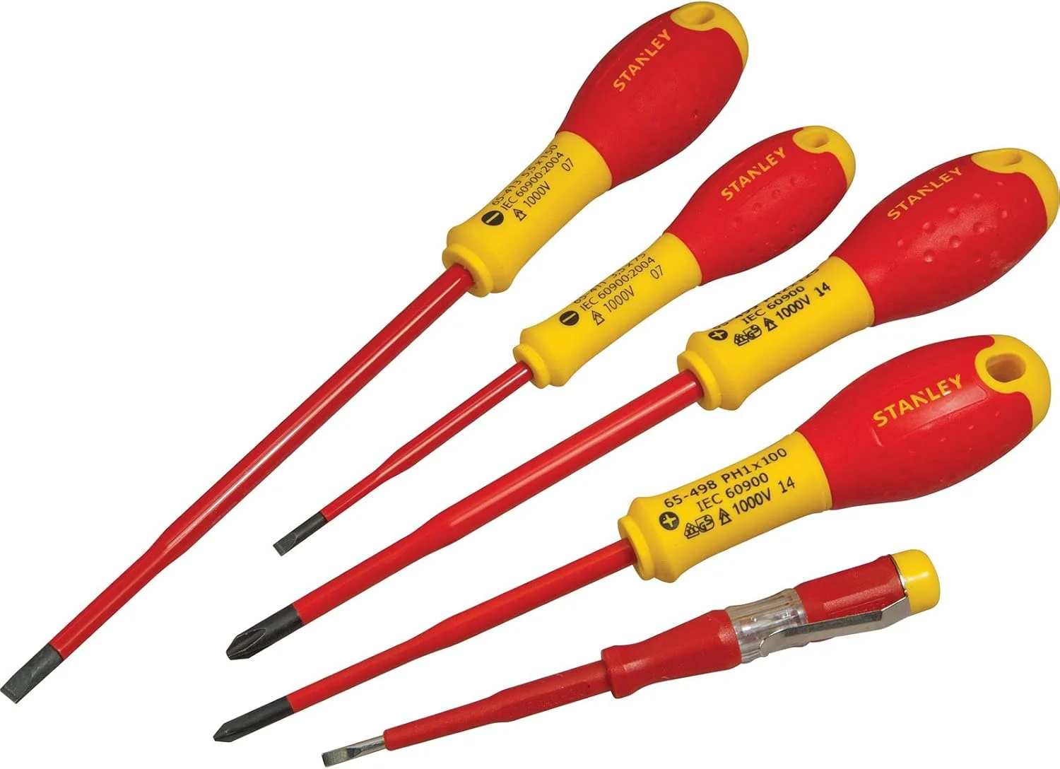 مجموعه 5 عددی پیچ گوشتی عایق استنلی مدل FatMax VDE - زرد/مشکی (دوسو و چهارسو)