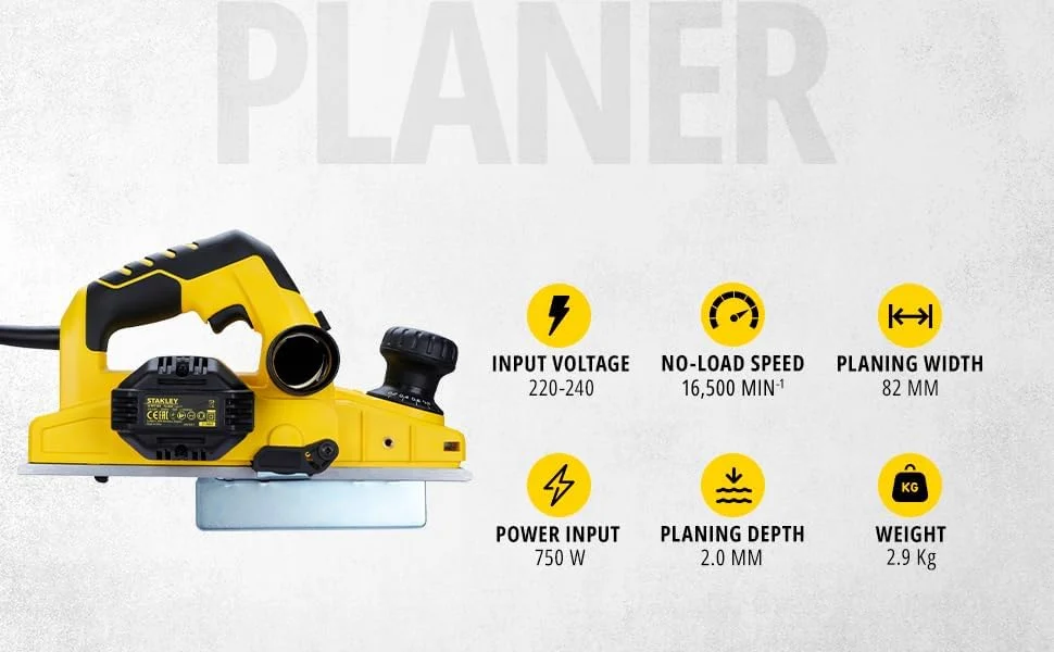 رنده نجاری استنلی 750 وات 2 میلی‌متری (زرد و مشکی)