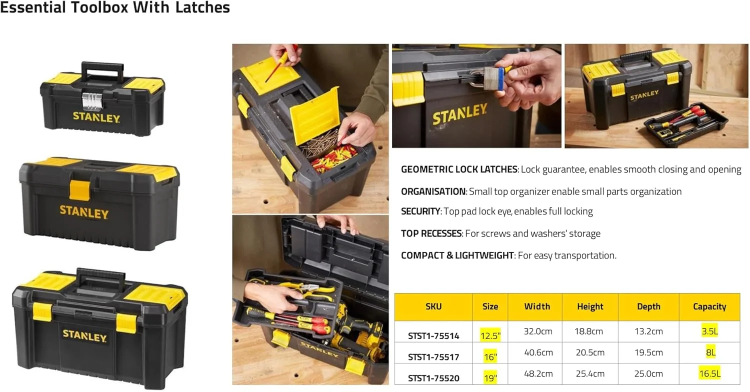 جعبه ابزار ضروری استنلی مدل STST19331، سایز 19 اینچ، مشکی/زرد
