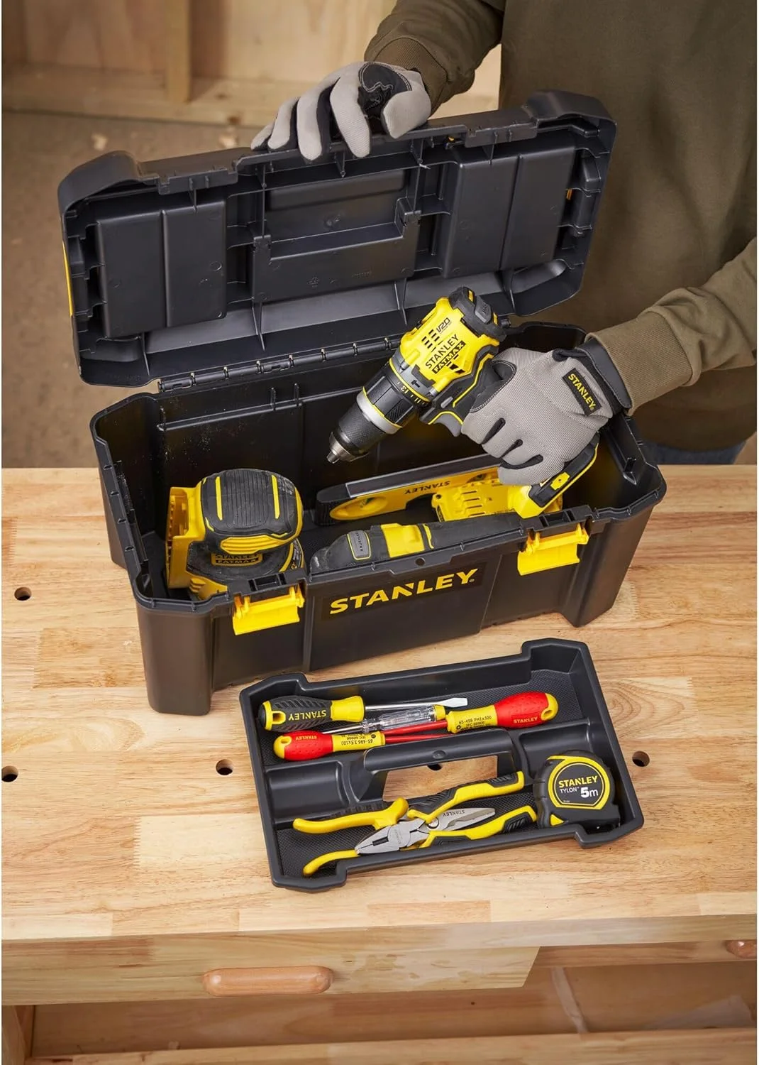 جعبه ابزار ضروری استنلی مدل STST19331، سایز 19 اینچ، مشکی/زرد