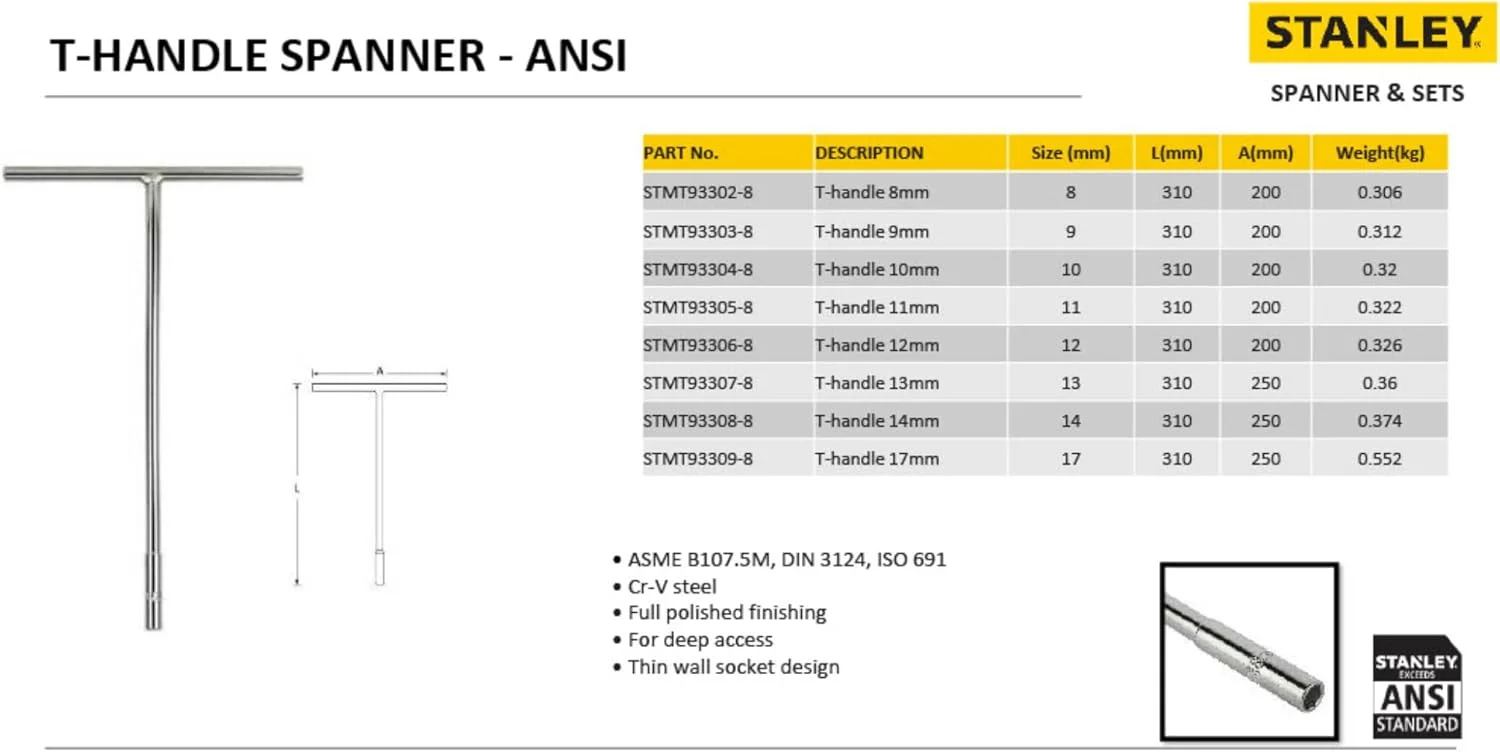 آچار T دسته ای 6 پر استنلی STMT93306 سایز 12 میلی متر