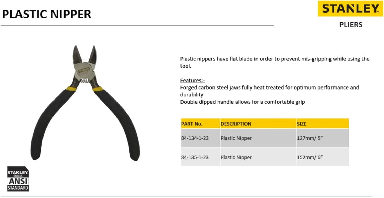 انبر سیم چین پلاستیکی 127 میلی متری استنلی مدل 84-134-1-23 سایز 5 انبر سیم چین پلاستیکی 127 میلی متری استنلی مدل 84-134-1-23 سایز 5