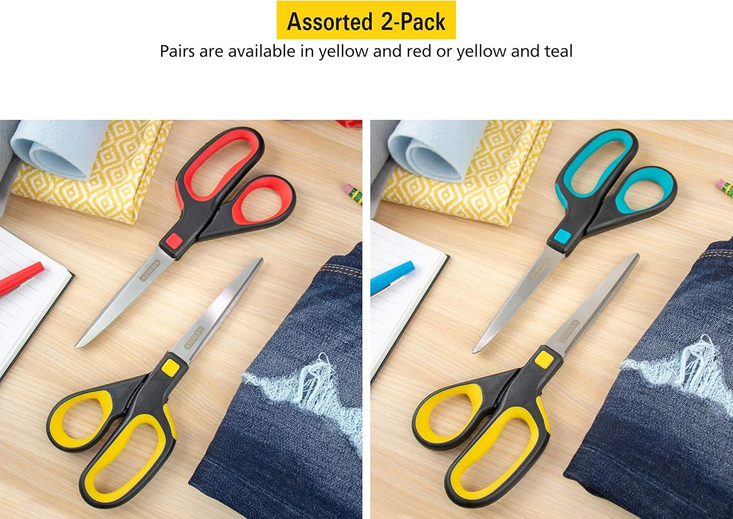 قیچی همه کاره 20 سانتی استنلی گاپی با طراحی ارگونومیک، بسته 2 عددی (SCI8EST-2PK)، رنگ های متنوع