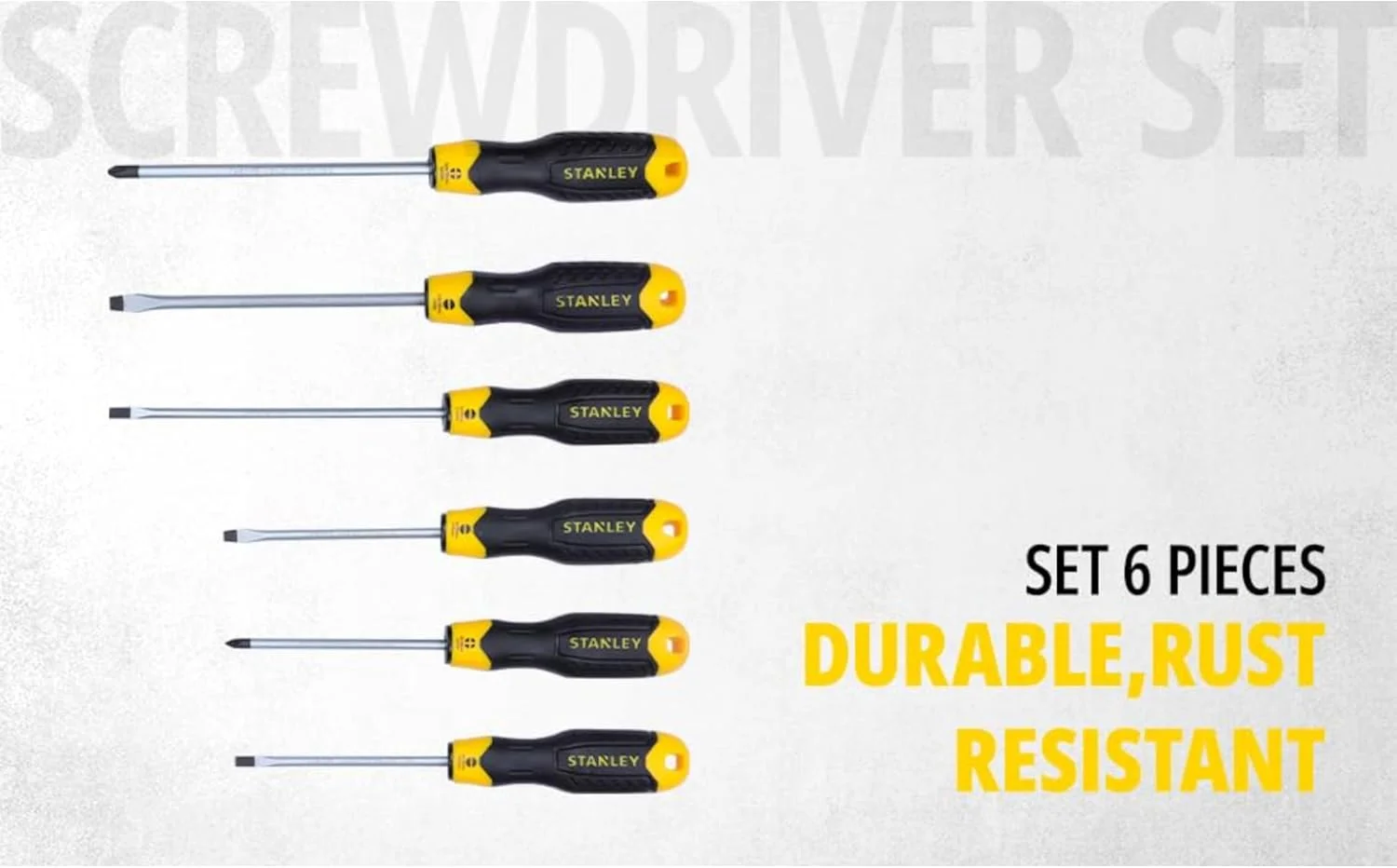 مجموعه پیچ گوشتی 6 عددی استنلی با دسته روکش دار مجموعه پیچ گوشتی 6 عددی استنلی با دسته روکش دار