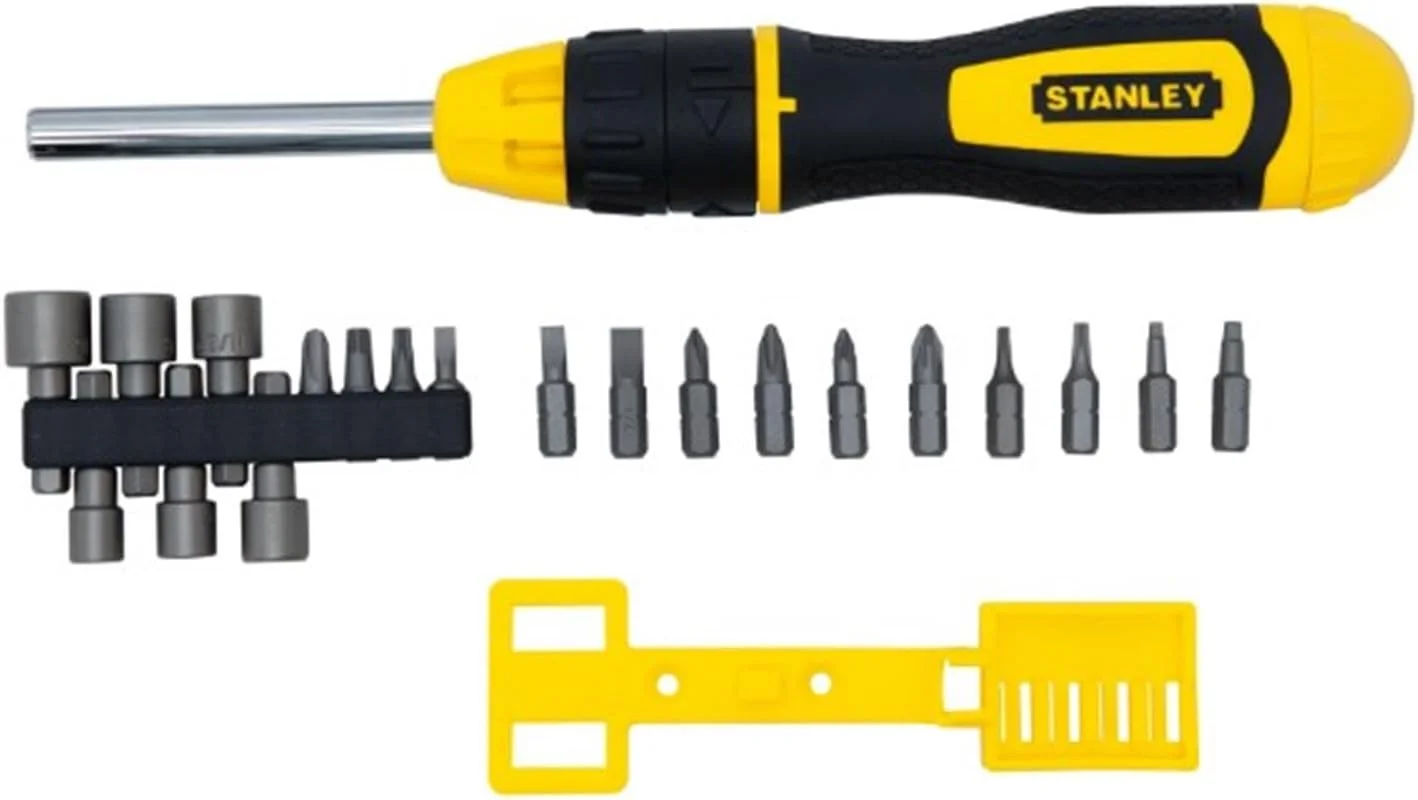 ست پیچ گوشتی استنلی 29704378 با 20 سری و جغجغه، مشکی/زرد، مجموعه 22 عددی