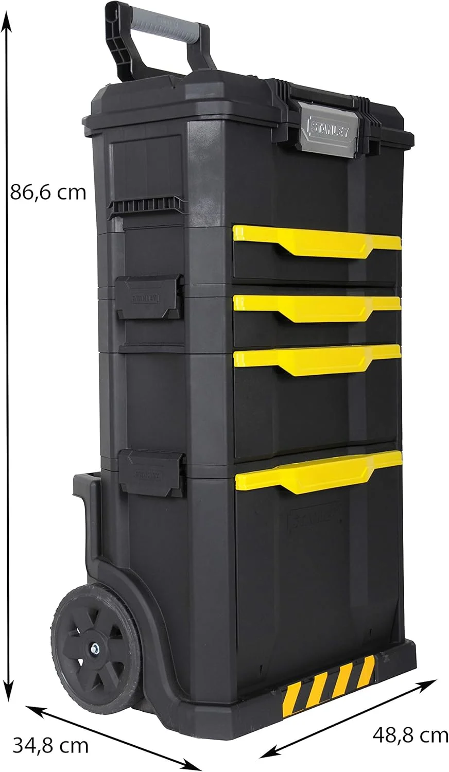 جعبه ابزار چرخ‌دار استنلی (77.8 x 48.8 x 34.8 سانتی‌متر، 2 در 1، ساختار ماژولار، سه جعبه ابزار جداشدنی با رهاسازی سریع، دسته آلومینیومی تلسکوپی) STST1-70344