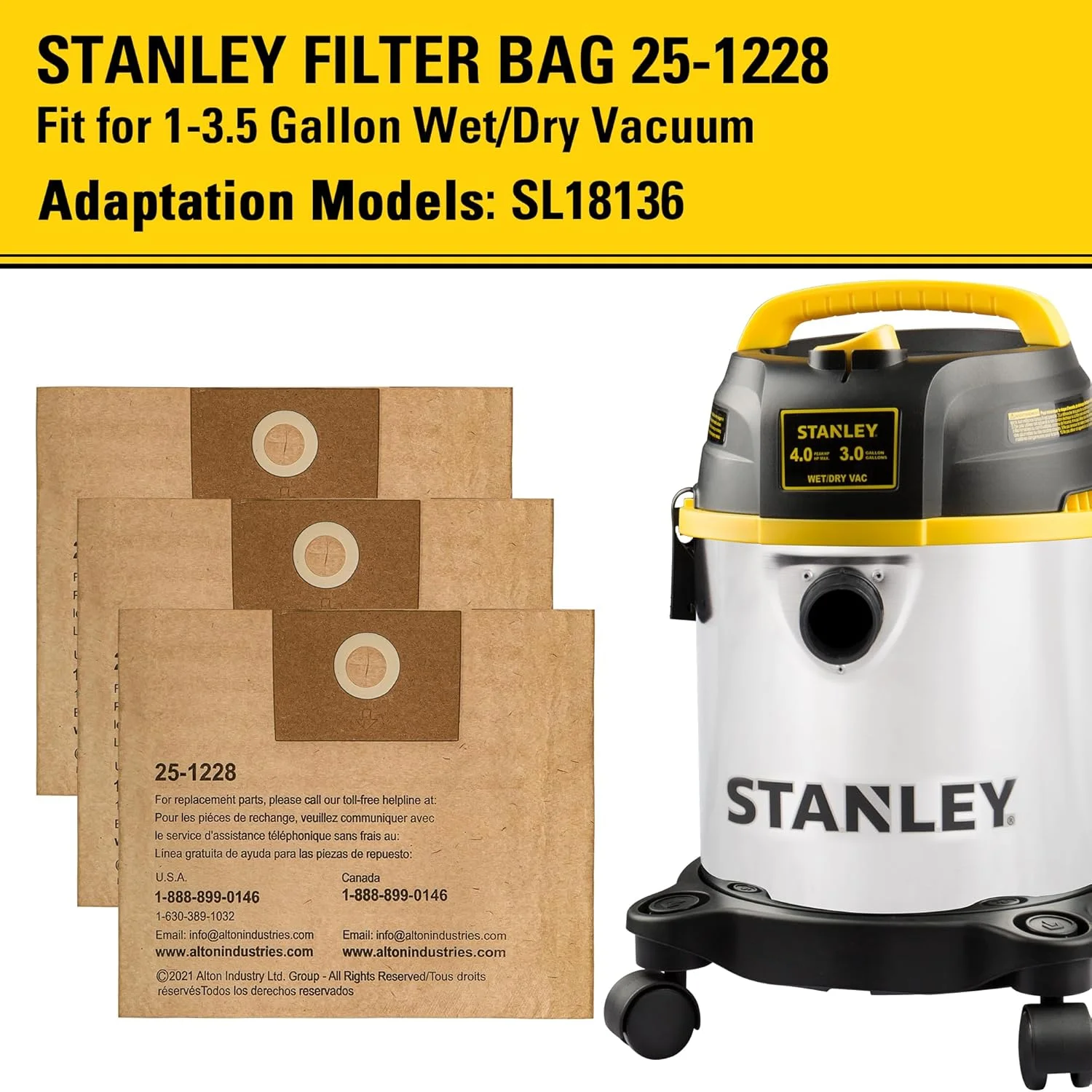 کیسه فیلتر یکبار مصرف استنلی 25-1228 مناسب برای جاروبرقی های تر و خشک 2.5 تا 3.5 گالن، 3 عدد کیسه فیلتر در هر بسته کیسه فیلتر یکبار مصرف استنلی 25-1228 مناسب برای جاروبرقی های تر و خشک 2.5 تا 3.5 گالن، 3 عدد کیسه فیلتر در هر بسته