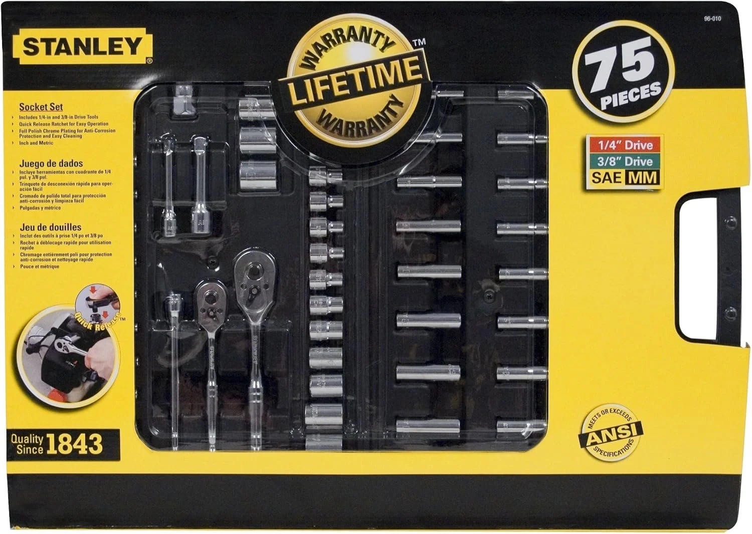 جعبه ابزار 75 پارچه مکانیکی استنلی، نقره ای، 96-010 جعبه ابزار 75 پارچه مکانیکی استنلی، نقره ای، 96-010