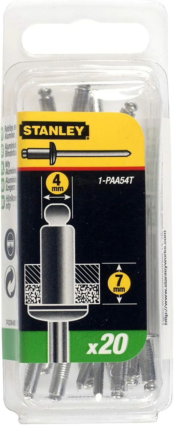 پرچ های آلومینیومی استنلی 1-PAA54T، متوسط 4 میلی متر (20 عدد)، نقره ای، مجموعه 20 عددی