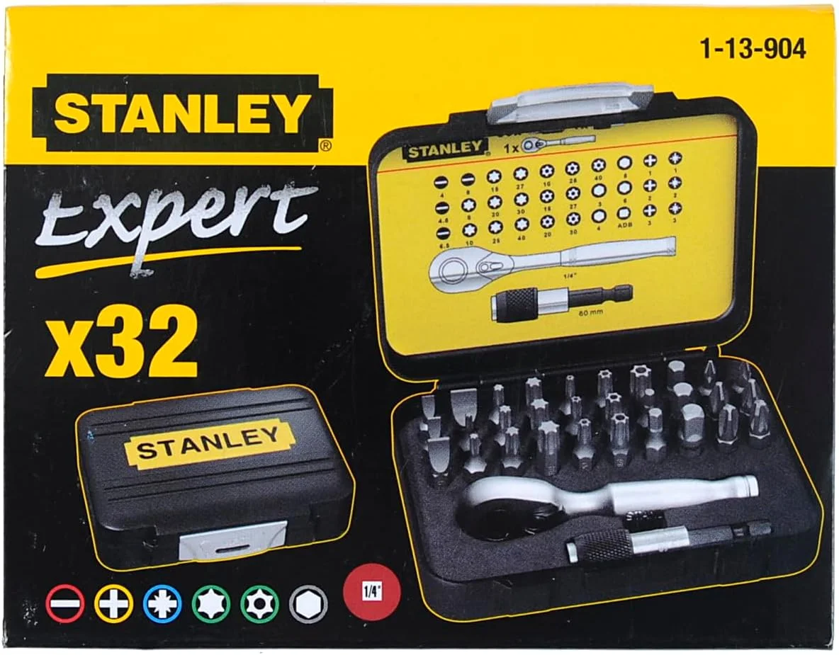 سری سری پیچ گوشتی 32 عددی استنلی مدل 1-13-904 به همراه مینی جغجغه، نقره ای