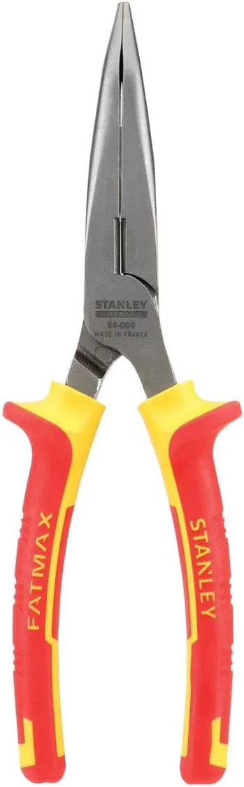 انبر دم پهن خمیده عایق استنلی مدل MaxSteel VDE 0-84-008، زرد/قرمز