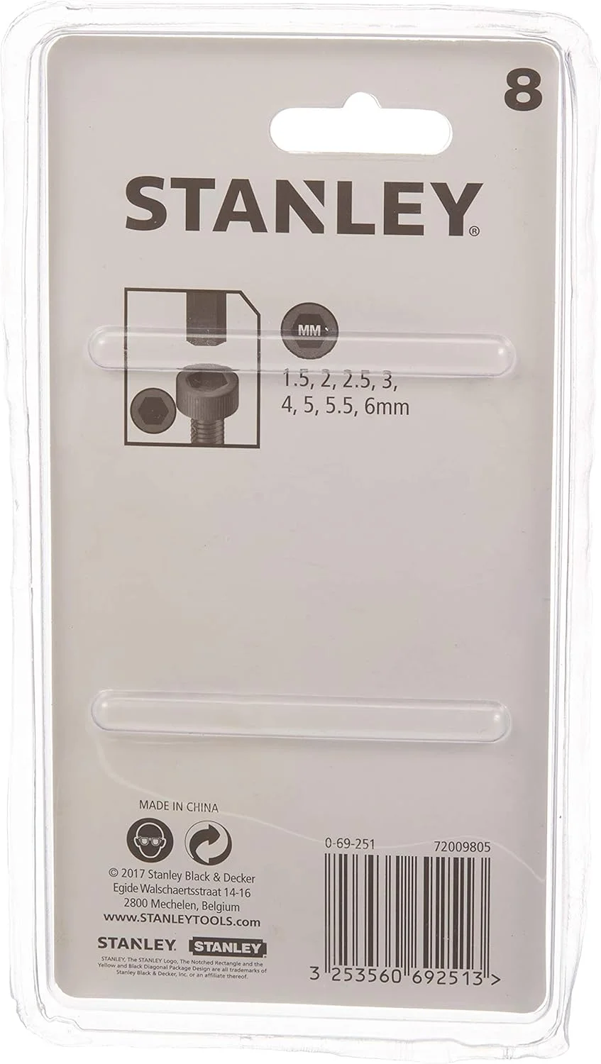 مجموعه آچار آلن تاشو استنلی مدل 0-69-251 (8 عددی)، نقره ای