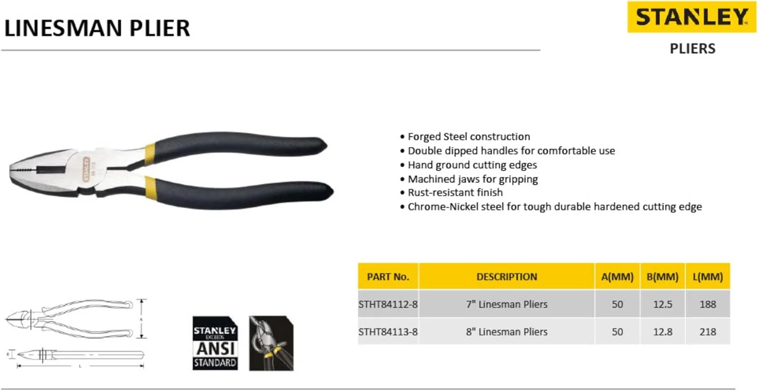 انبر سیم‌لخت‌کن 7 اینچی استنلی مدل STHT84112-8، مشکی و نقره‌ای