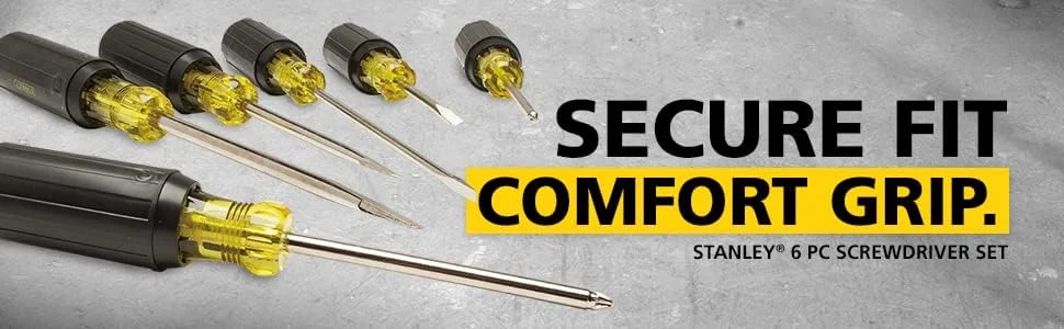 مجموعه پیچ گوشتی 6 عددی استنلی با دسته روکش وینیل، دوسو و چهارسو مدل 66-565