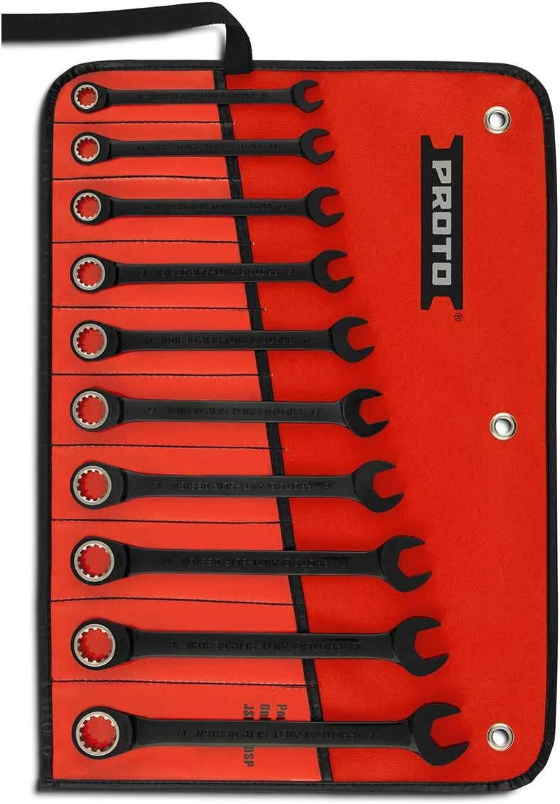 مجموعه آچار یکسر رینگی جغجغه ای متریک 10 عددی مشکی کروم Proto JSCRM-10S