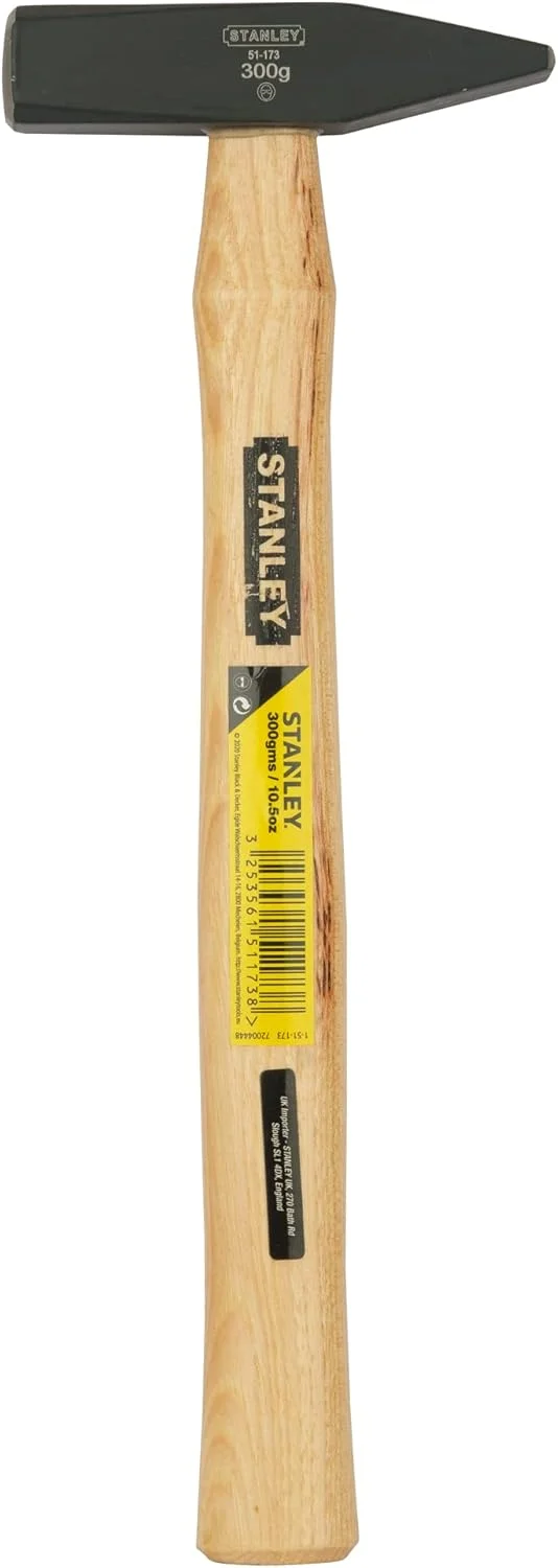 چکش بنایی استنلی مدل 1-51-173 با وزن 300 گرم و دسته چوبی، مشکی/قهوه ای مایل به زرد