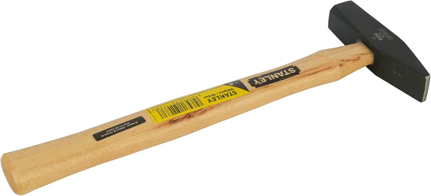 چکش بنایی استنلی مدل 1-51-173 با وزن 300 گرم و دسته چوبی، مشکی/قهوه ای مایل به زرد