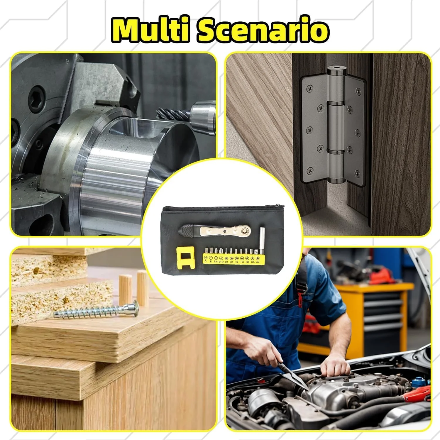 ست پیچ گوشتی جغجغه ای مینی 14 تکه، پیچ گوشتی زاویه دار، آچار جغجغه ای مینی برای فضاهای تنگ، پیچ گوشتی های کوتاه با سری های چهارسو، دوسو، ستاره ای، آلن، مربعی و پوزی درایو