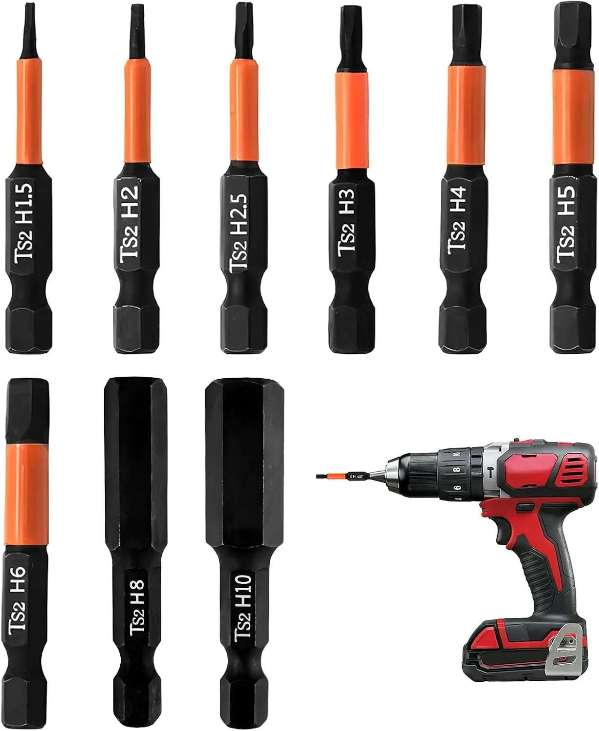 مجموعه ۹ عددی سری پیچ گوشتی آلنی مغناطیسی، سایز H1.5 تا H10 طول ۵۰ میلی متر، فولاد S2، مناسب دریل های ضربه ای با شفت ۱/۴ اینچ، مناسب پیچ گوشتی های برقی و دستی
