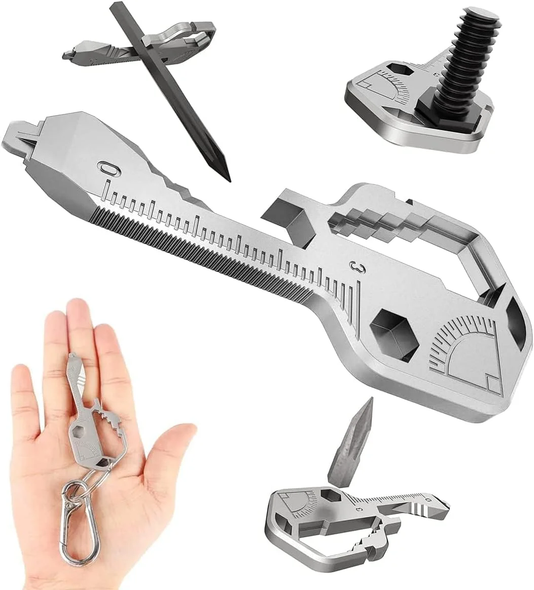 ابزار چندکاره جاکلیدی استیل ضد زنگ 24 در 1 KASTWAVE - ابزار کاربردی جمع و جور با پیچ گوشتی، آچار، درب بازکن بطری و موارد دیگر - هدیه ای عالی برای آقایان (نقره ای)