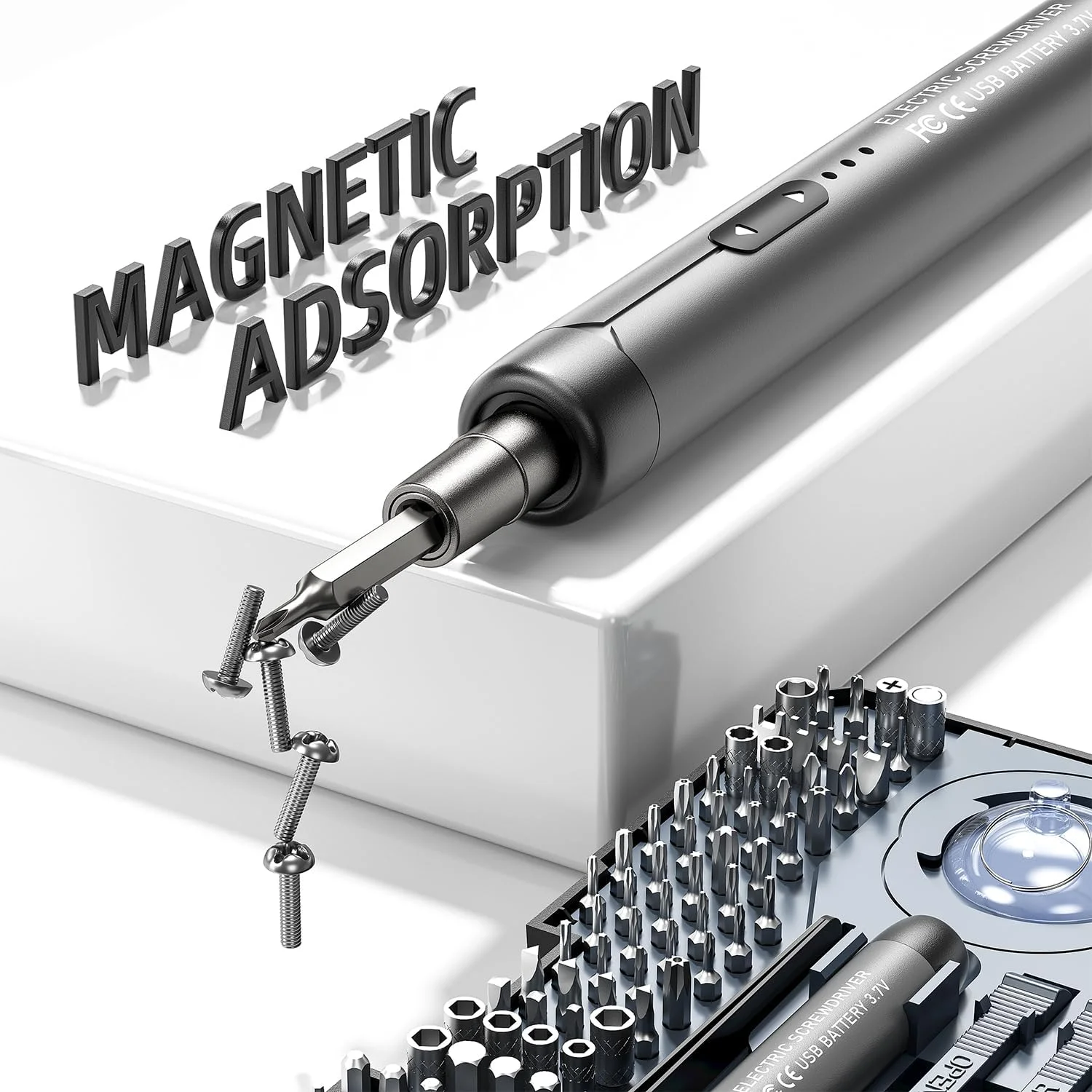 ست پیچ گوشتی برقی دقیق 120 در 1، دریل مغناطیسی و محل نگهداری، پیچ گوشتی برقی کوچک، قابل شارژ، مناسب برای تلفن های همراه، دوربین ها، لپ تاپ ها، ساعت ها، تعمیرات DIY - خاکستری