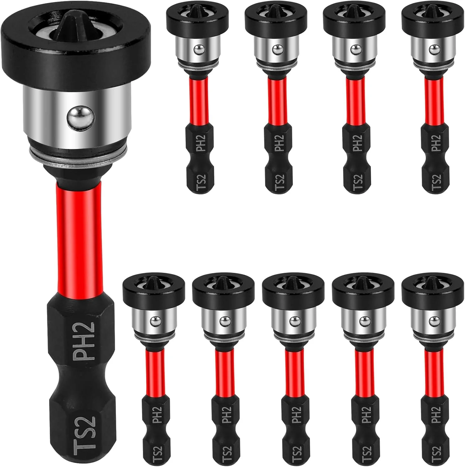 مجموعه 10 عددی سری پیچ گوشتی آهنربایی، شفت شش گوش 1/4 اینچی PH2 برای صفحات گچی، مجموعه سری 50 میلی متری با قابلیت تنظیم موقعیت، سری آهنربایی برای کارهای DIY، تعمیرات منزل، ابزارهای ساختمانی