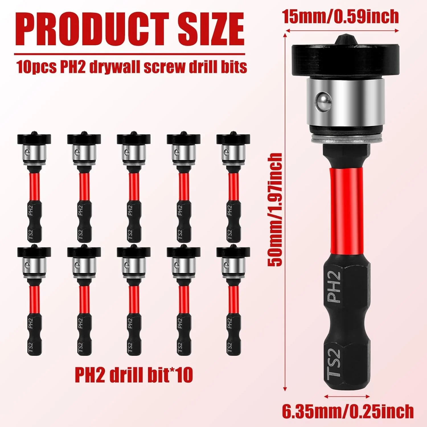 مجموعه 10 عددی سری پیچ گوشتی آهنربایی، شفت شش گوش 1/4 اینچی PH2 برای صفحات گچی، مجموعه سری 50 میلی متری با قابلیت تنظیم موقعیت، سری آهنربایی برای کارهای DIY، تعمیرات منزل، ابزارهای ساختمانی