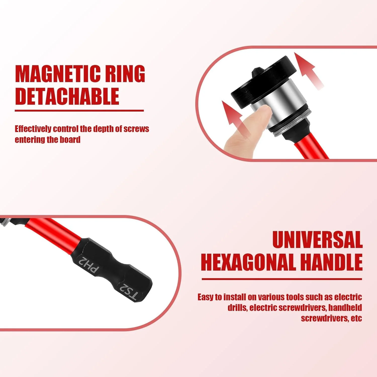 مجموعه 10 عددی سری پیچ گوشتی آهنربایی، شفت شش گوش 1/4 اینچی PH2 برای صفحات گچی، مجموعه سری 50 میلی متری با قابلیت تنظیم موقعیت، سری آهنربایی برای کارهای DIY، تعمیرات منزل، ابزارهای ساختمانی