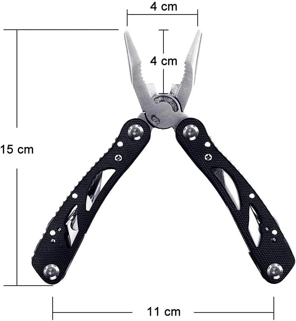 انبر چندکاره KASTWAVE، ابزار انبردست تاشو چندکاره فولاد ضد زنگ، کیت بقای چند منظوره در فضای باز با 11 سری پیچ گوشتی و غلاف نایلونی، ابزار جیبی ایده آل